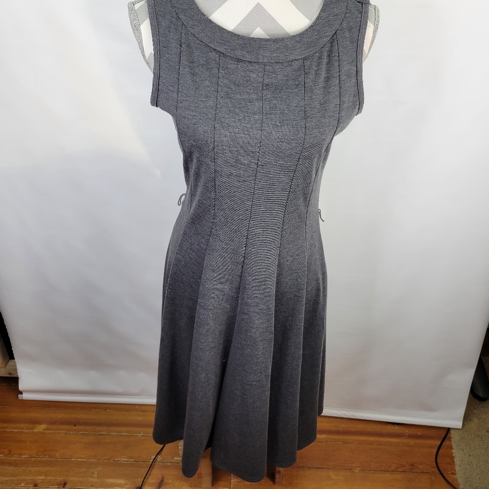 Haani Gray Fit & Flair Sleeveless Dress Button back Neck Keyhole Midi Size Med